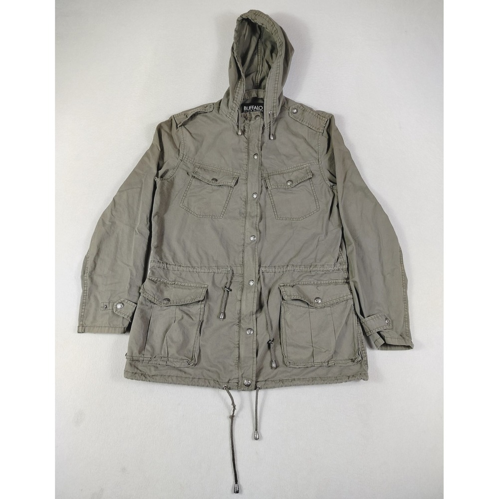 Buffalo David Bitton Military Jacket‎ Womens Medium Green Hooded Utility Moto